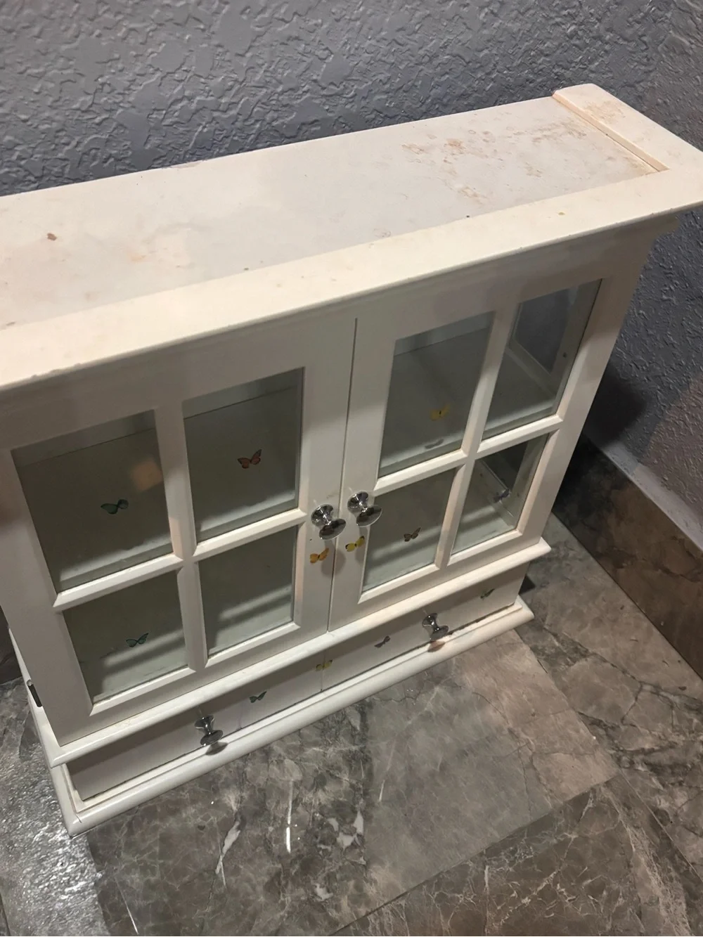 White Glass-Front Jewelry Cabinet with Drawers